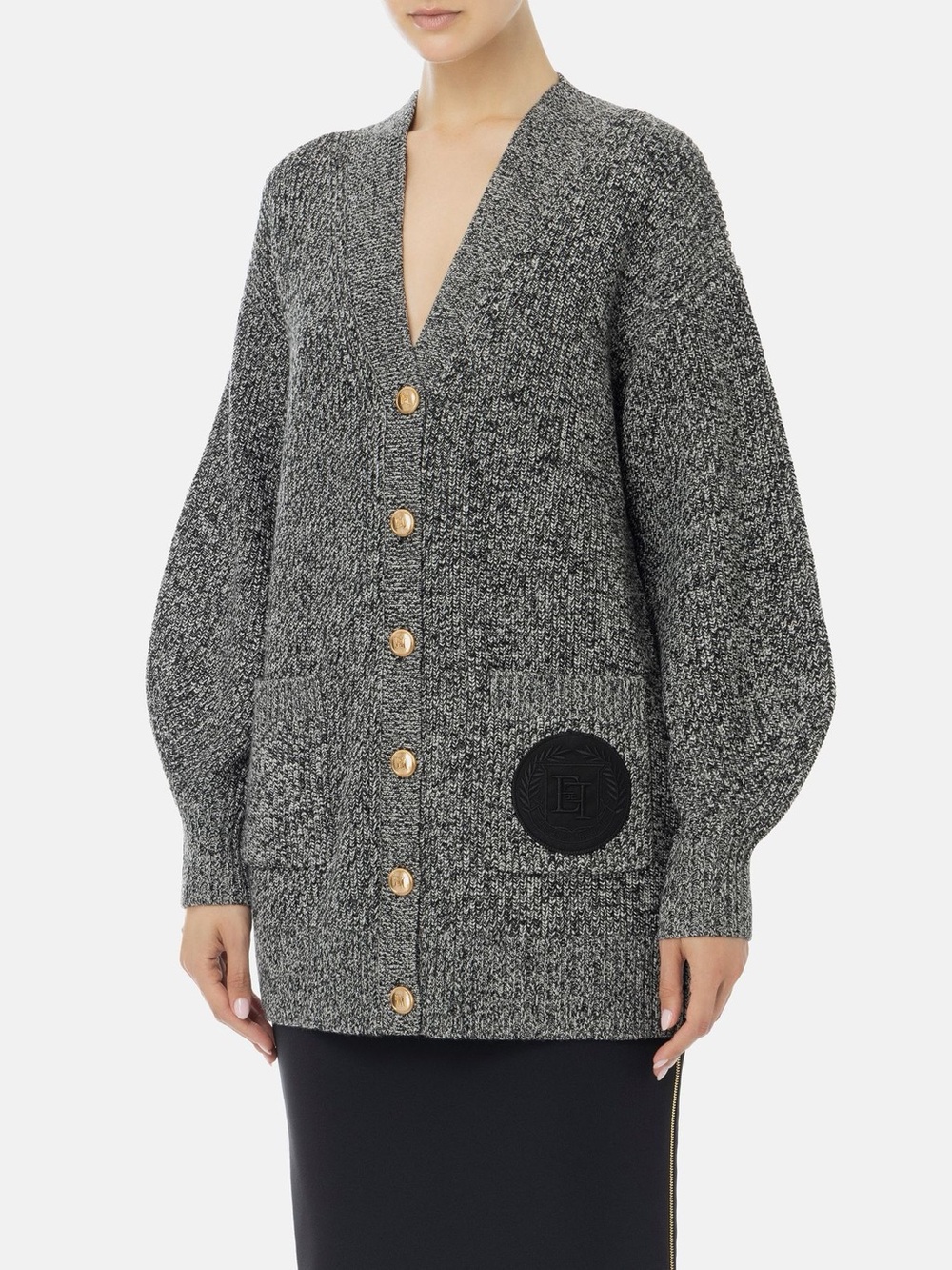 elisabetta franchi Button-Front V-Neck Cardigan with Patch Detail